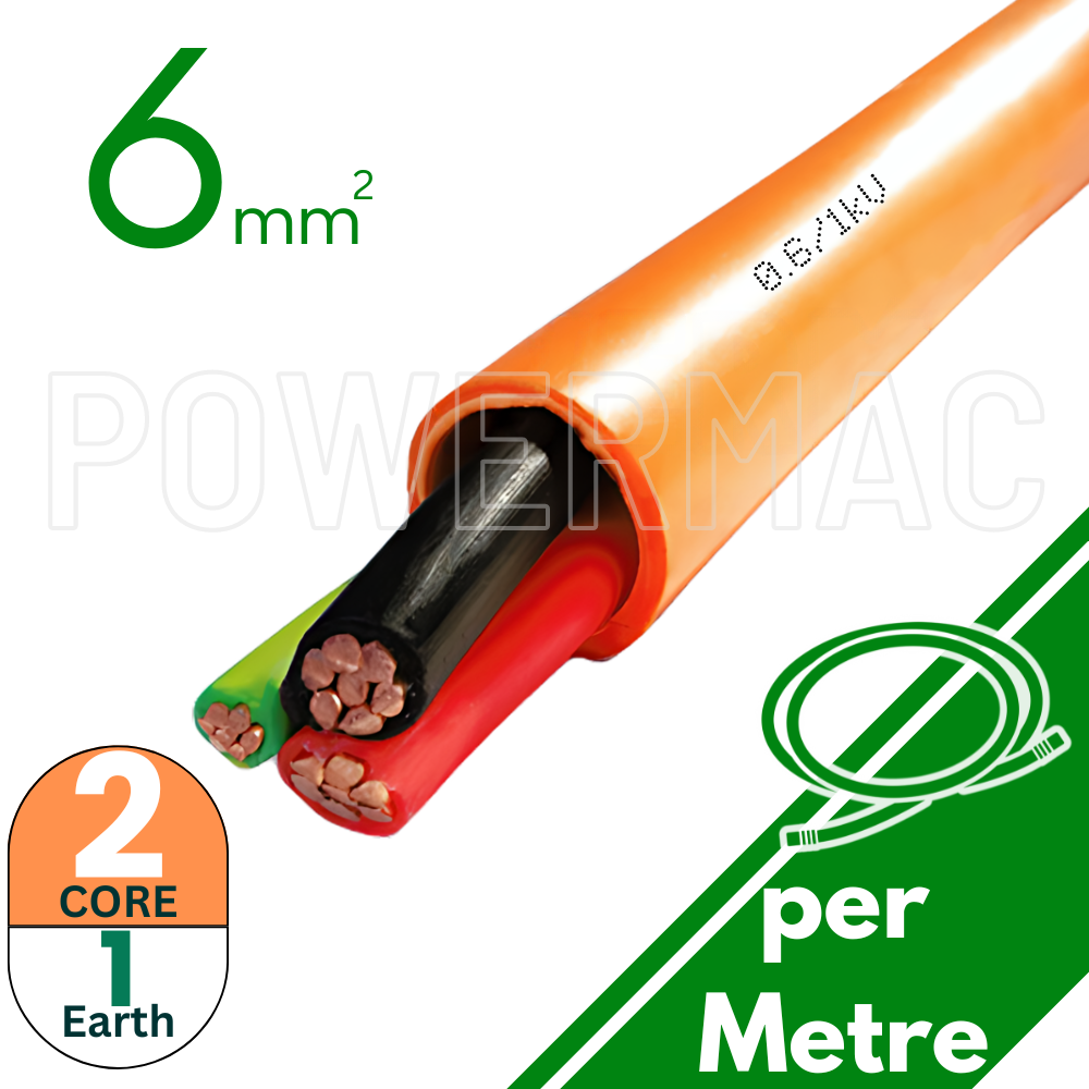 6mm x 3 Core SWA Cable Per Metre - 53A Mains Power Cable