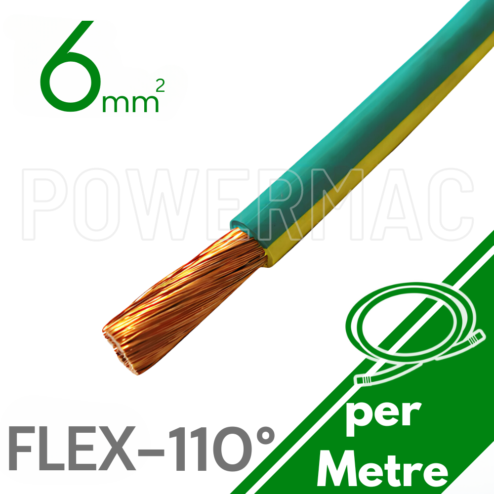 6mm Tinned CU Flex 110 Degree G/Y - Various Cable Brands