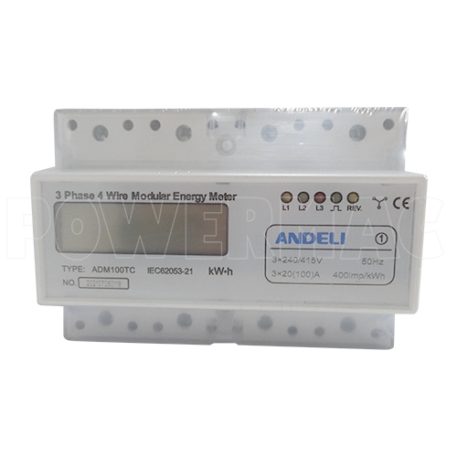 3 Phase 100 Amp Kilowatt Hour Meter, Digital, Din Rail Mount