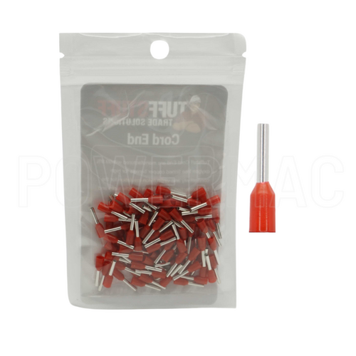 1.00mm Red Bootlace Ferrule Connectors, Insulated Cord-ends - 100pk