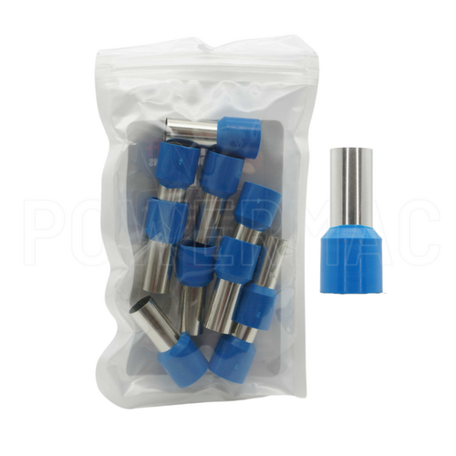50mm Blue Bootlace Ferrule Connectors, Insulated Cord-ends - 10pk