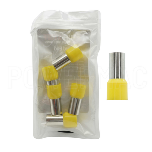 70mm Yellow Bootlace Ferrule Connectors, Insulated Cord-ends - 5pk