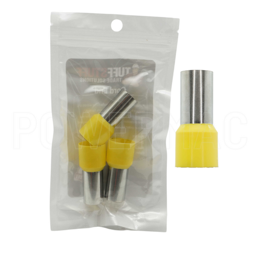 95mm Yellow Bootlace Ferrule Connectors, Insulated Cord-ends - 3pk