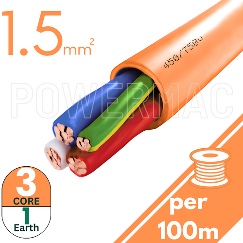 1.5mm 3C+E Orange Circular Cable PVC/PVC 450V/750V