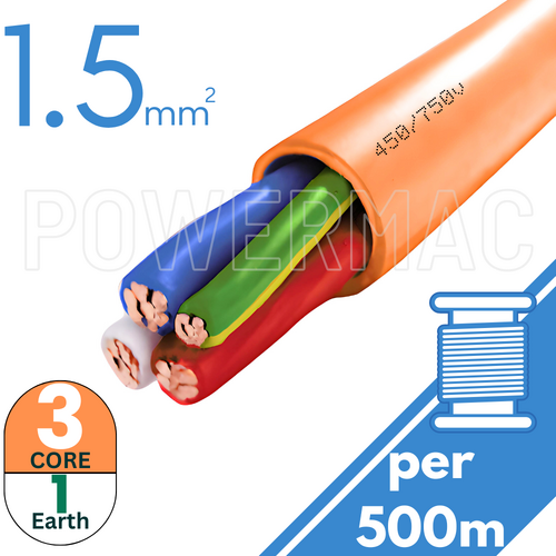 1.5mm 3C+E Orange Circular Cable PVC/PVC 450V/750V