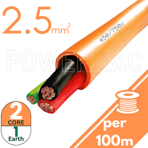 2.5mm 2C+E Orange Circular Cable PVC/PVC 450V/750V