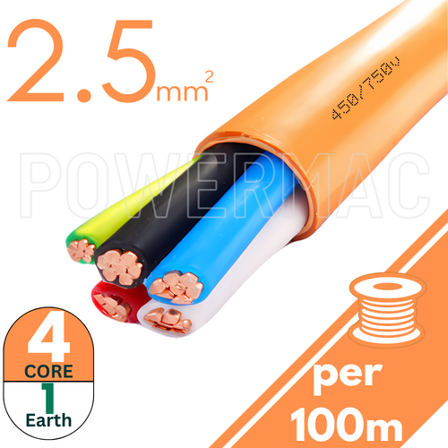 2.5mm 4C+E Orange Circular Cable PVC/PVC 450V/750V