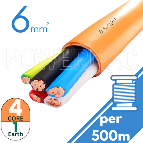 6mm 4C+E Orange Circular Cable PVC/PVC 0.6/1kV