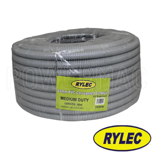 20mm x 50mtrs Corrugated Conduit - Grey, Medium Duty