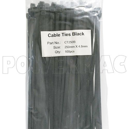 250mm x 4.8mm Cable Tie Nylon Black - 100pk