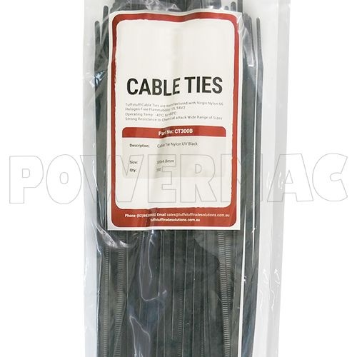 CABLE TIE NYLON BLACK 300mm x 4.8mm - 100 PACK
