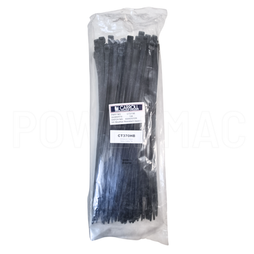 370mm x 7.6mm Cable Tie Nylon Black - 100pk