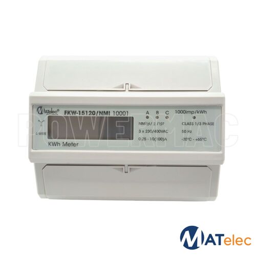 3 Phase 100A Kilowatt Hour Meter, Digital, Din Rail Mount, NMI Approved