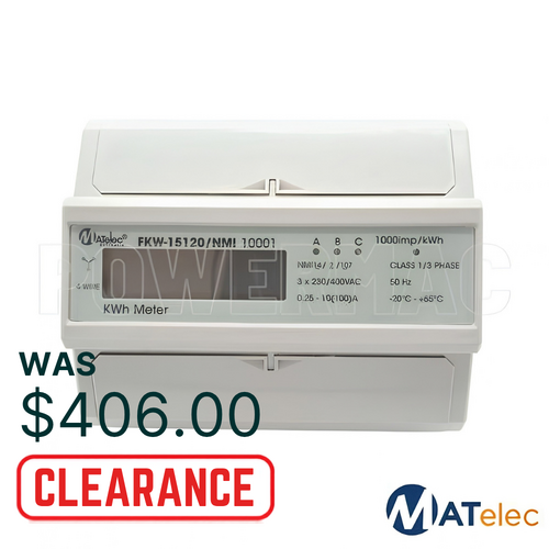 3 Phase 100A Kilowatt Hour Meter, Digital, Din Rail Mount, NMI Approved