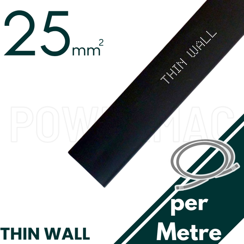 25mm - 12.5mm Black Thin Wall Heat Shrink - 1m Length