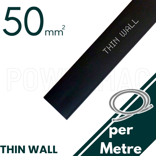 50mm - 25mm Black Thin Wall Heat Shrink - 1m Length