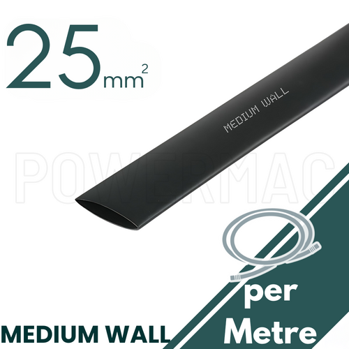 25mm - 8mm Black Glue Lined Medium Wall Heat Shrink - 1.2m Length