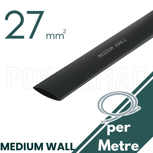 27mm - 8mm Black Glue Lined Medium Wall Heat Shrink - 1.2m Length
