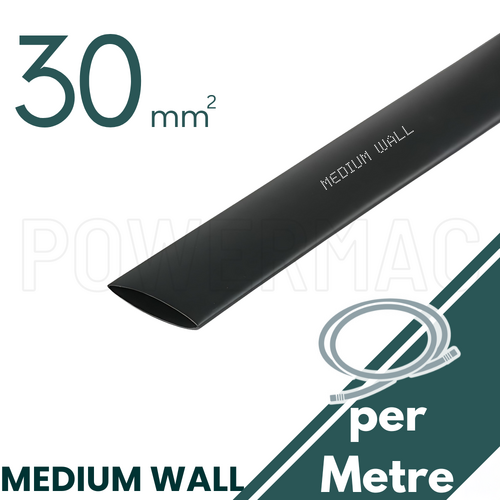 30mm Black Glue Lined Medium Wall Heat Shrink - 1m Length. Shrink ratio 3:1