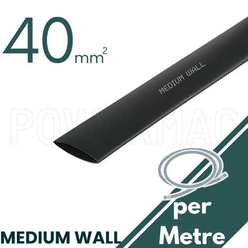 40mm - 12mm Black Glue Lined Medium Wall Heat Shrink - 1.2m Length