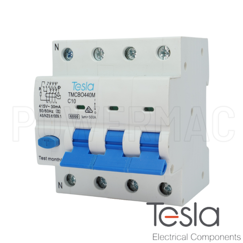 Tesla RCBO 4P 10A 6kA Magnetic 'A' Style