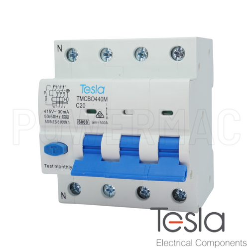 Tesla RCBO 4P 20A 6kA Magnetic 'A' Style