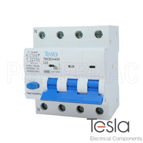 Tesla RCBO 4P 25A 6kA Magnetic 'A' Style
