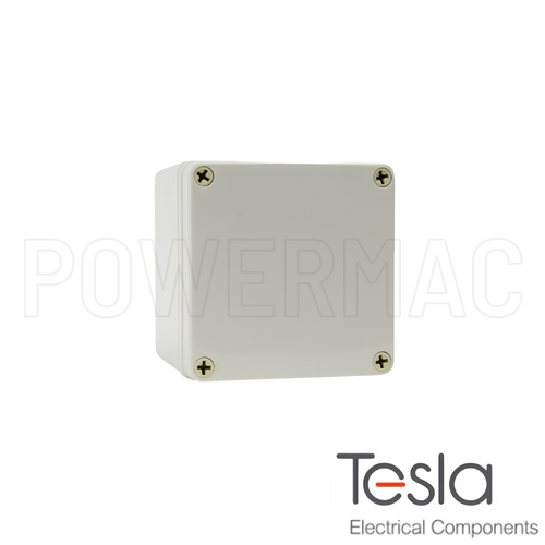 Tesla 125mm x 125mm x 100mm Polycarbonate Enclosure with Lid + Internal Mounting Plate - Grey