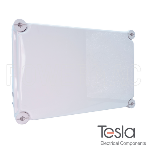 Tesla 280mm x 190mm x 130mm Polycarbonate Enclosure with Lid + Internal Mounting Plate - Grey