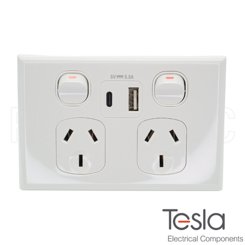 Tesla Double GPO USB A+C White