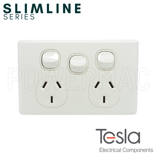 Tesla Double GPO X Switch - Slimline Series