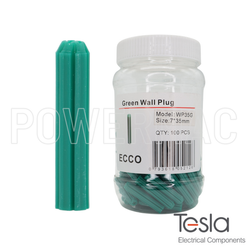 7mm x 35mm Green Wall Plugs 100pk