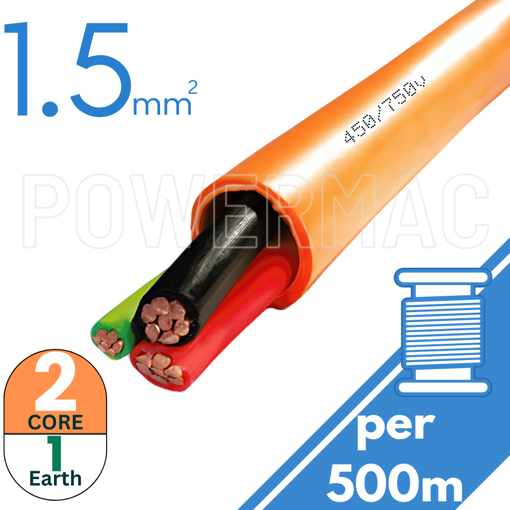 1.5mm 2C+E Orange Circular Cable PVC/PVC 450V/750V
