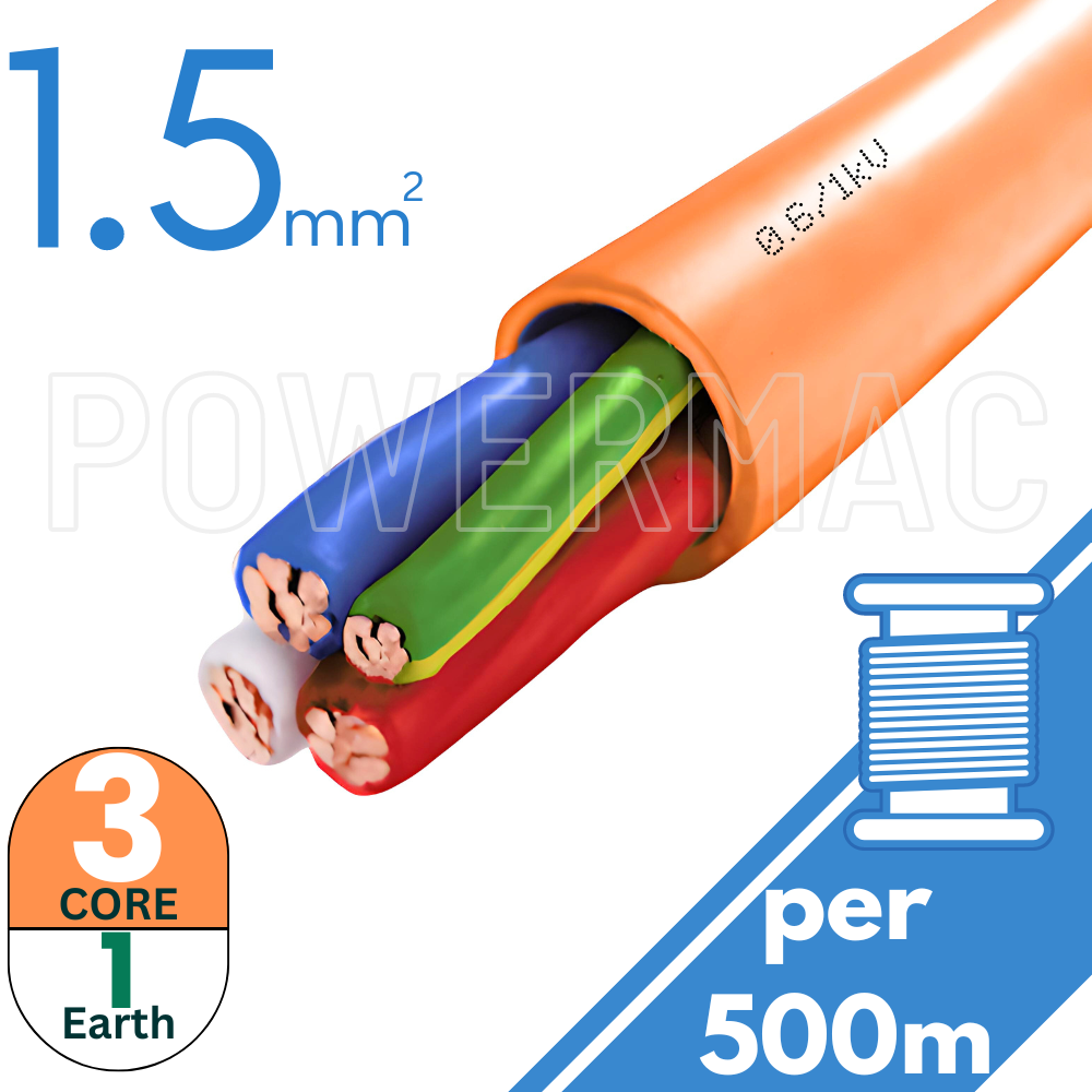 1.5mm 3C+E Orange Circular Cable PVC/PVC 0.6/1kV