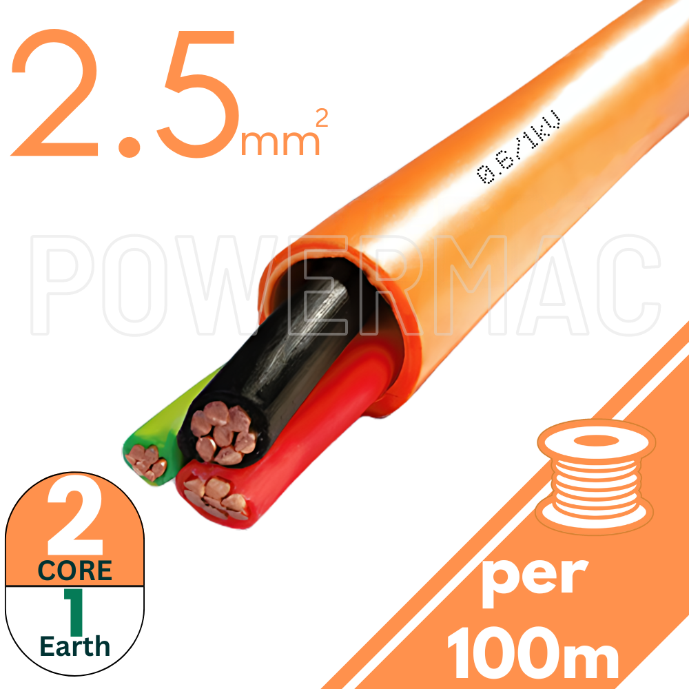 2.5mm 2C+E Orange Circular Cable PVC/PVC 0.6/1kV