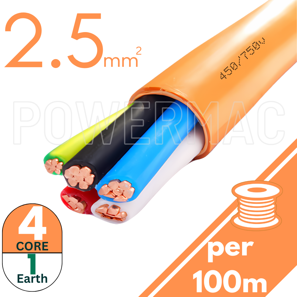 2.5mm 4C+E Orange Circular Cable PVC/PVC 450V/750V