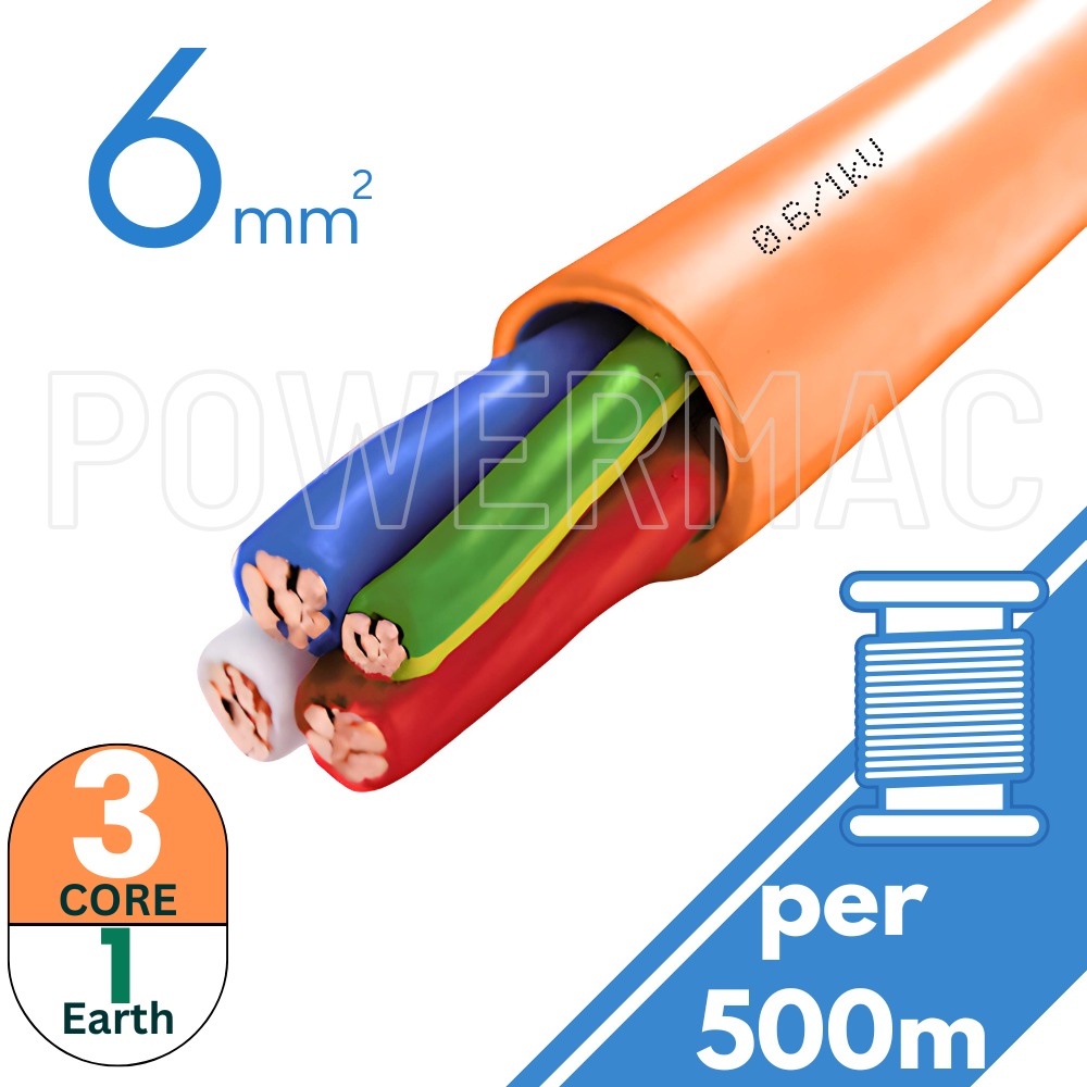 6mm 3C+E Orange Circular Cable PVC/PVC 0.6/1kV