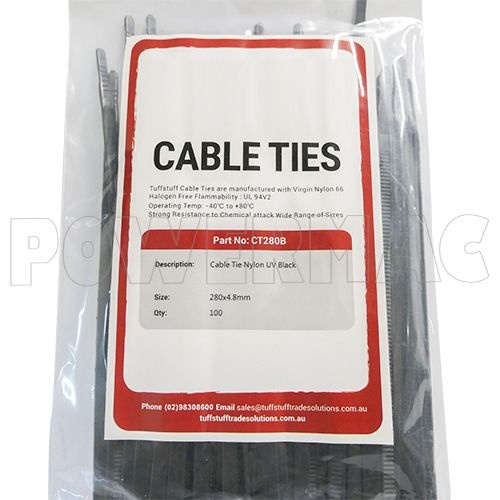 CABLE TIE NYLON BLACK 280mm x 4.8mm - 100 PACK