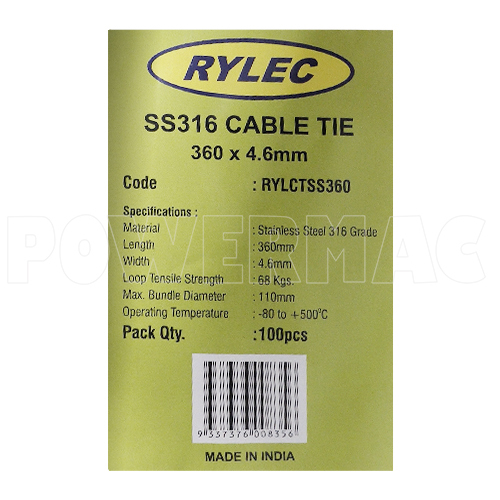 360mm x 4.6mm Cable Tie Stainless Steel 316 - Silver 100pk