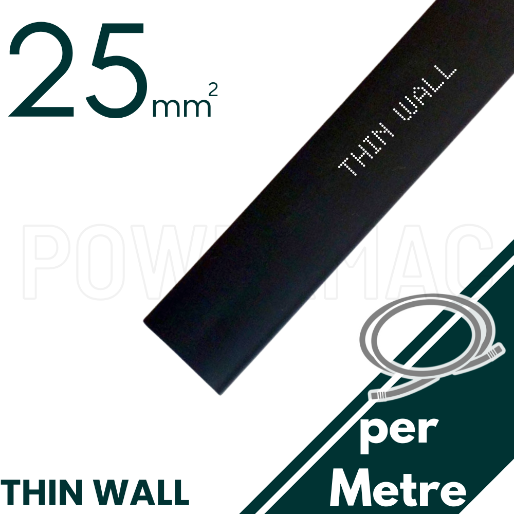 25mm - 12.5mm Black Thin Wall Heat Shrink - 1m Length