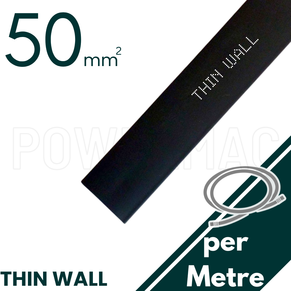 50mm - 25mm Black Thin Wall Heat Shrink - 1m Length