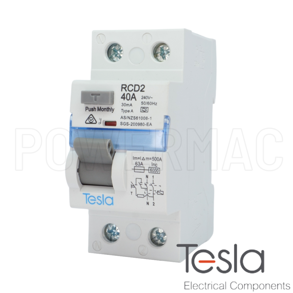 Tesla RCD 2P 40A 30ma 'A' Style