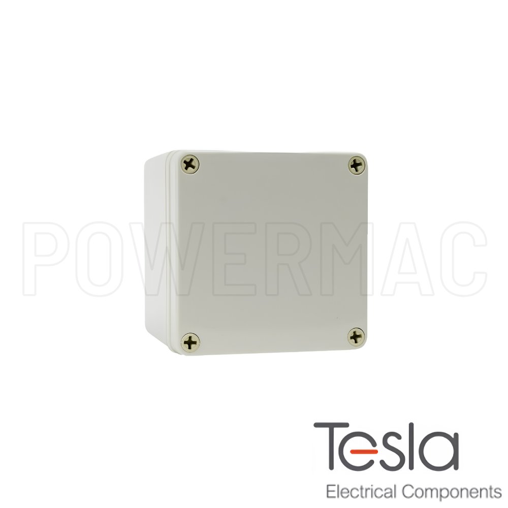 Tesla 125mm x 125mm x 100mm Polycarbonate Enclosure with Lid + Internal Mounting Plate - Grey