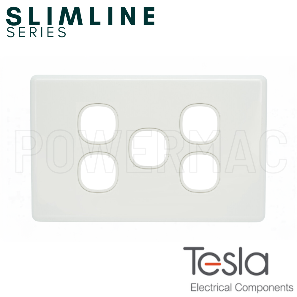Tesla Five Gang Switch Grid Plate - Slimline Series